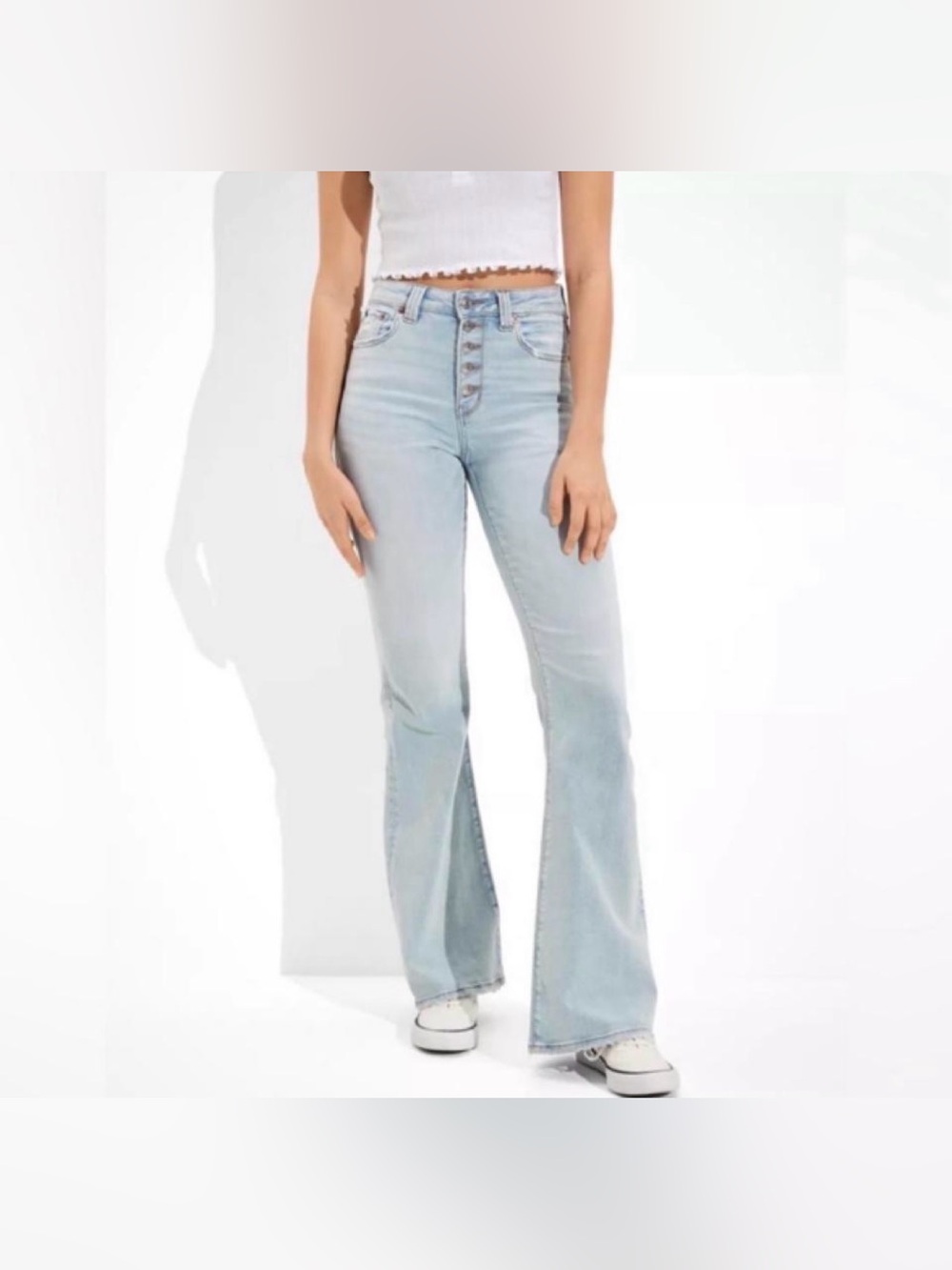 American Eagle Next Level Stretch Super High Rise Flare Light Wash Jeans 0